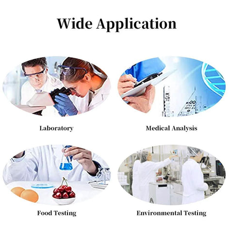 Plastic hose barb fitting collage showing four uses: laboratory, medical analysis, food testing, environmental testing