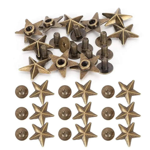 Star Rivet Set 50 Set Zinc Alloy 14mm Screws For DIY Clothing Shoes Purses with bronze finish and star shape.