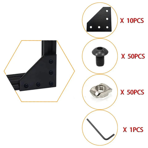 20x20mm Aluminum Extrusion Corner Bracket Kit L Shape 5 Hole Connector With 50 T Nuts 50 Screws And Wrench for Diy Projects