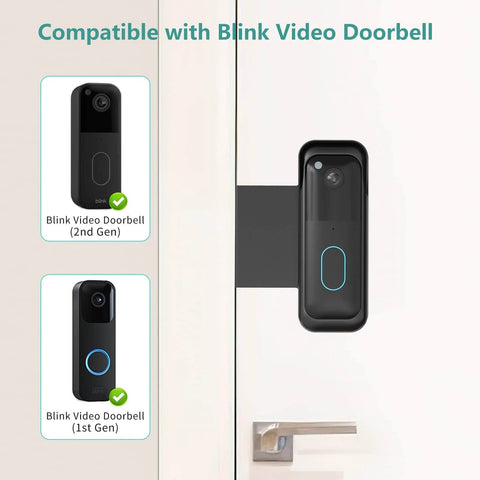 No-Drill Doorbell Mount For Newest Video Doorbell Camera, Anti-Theft 360-Degree Protection installed on a door with Blink camera
