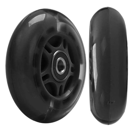Rear Wheel Screw Set for Foldable Micro Mini 3 Wheel Kids Scooter Fix Kit, black 80mm x 24mm PU wheels, close-up view
