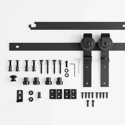 Upgraded 2.5 Foot Mini Folding Sliding Barn Door Hardware Kit For Two Doors Carbon Steel Construction Frosted Black Powder Coating