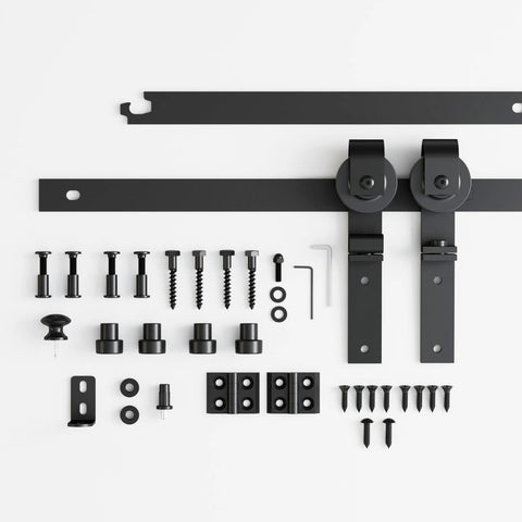 Upgraded 3ft Mini Folding Sliding Barn Door Hardware Kit for Two Doors, Easy Install, Quick No Fuss Track System components