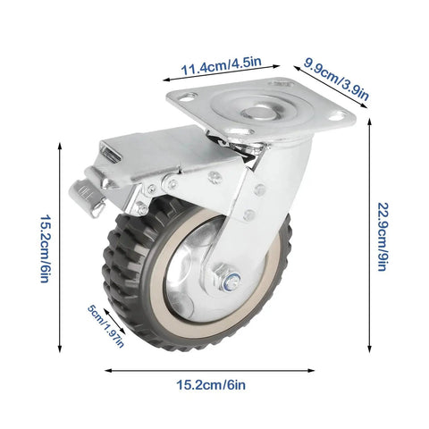 Heavy Duty 6 Inch Caster Wheel Set Of Four For Cart Workbench And Furniture With 360 Degree Swivel And Ball Bearing 1653 Lbs Total Capacity Two Locking