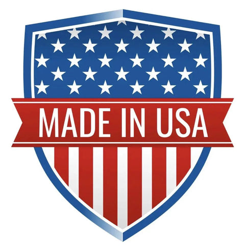 Shield emblem with stars and stripes design featuring 'Made in USA' text in red, white, and blue.