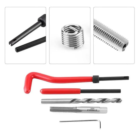 Pro Grade Helicoil Thread Repair Kit With HSS Drill Bit And Thread Inserts For Metric And SAE Threads, Quick Fix For Damaged M10 X 1.25 Threads, Auto Repair Tool Set For Cars And Trucks, Universal Car Accessories showing tools and inserts.
