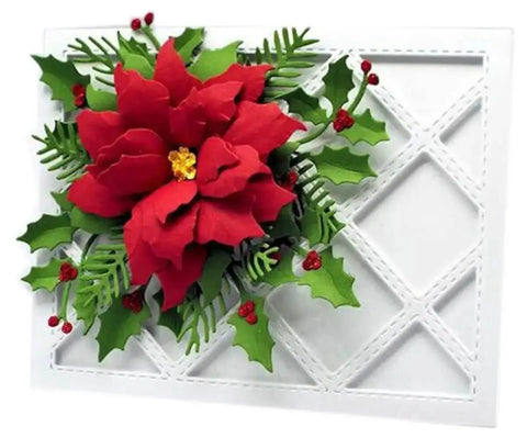 3D Floral Background Frame Cutting Dies Set For Scrapbooking And Card Making, showcasing red flower embellishment with green leaves on white background