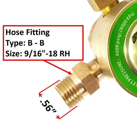 Close-up of a hose fitting for the LDB Series Oxygen And Propane Welding Gas Regulators Set With Rear Entry Gauges, type B-B, size 9/16"-18 RH.