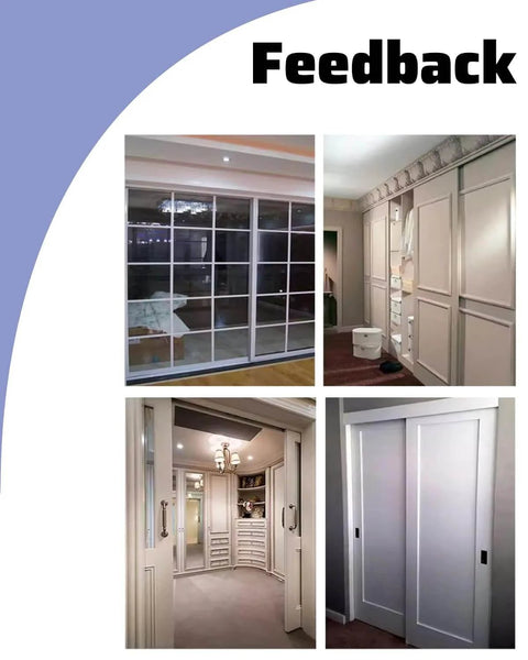 Double Rails Cabinet Closet Door Hardware Kit With Ceiling Or Wall Mount Bypass Sliding Panel And Rollers in various installations