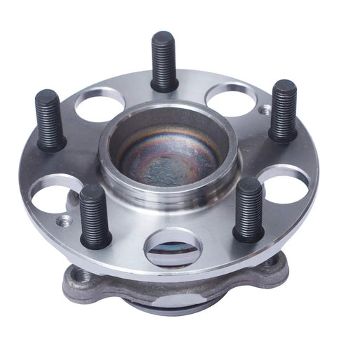 Rear Wheel Bearing And Hub Assembly For Honda Civic 2006 2011 Dx Lx Si Ex Gx And Acura CSX 2006 2011 OEM Grade 5 Lug With ABS Bolt In Replacement For A Smooth Quiet Ride showing front view with lug nuts.