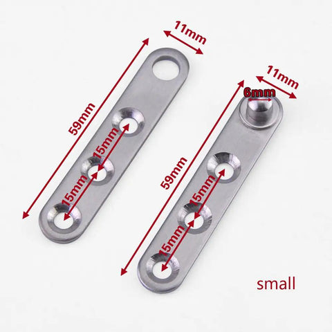 4 Piece Stainless Steel 360 Degree Rotating Concealed Door Hinges with measurements for home improvement projects.