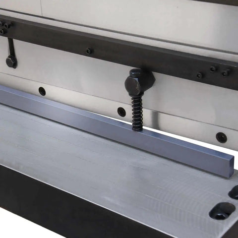 Close-up of 52 Inch 16 Gauge Sheet Metal Shear Press Brake And Slip Roll Combo with focus on segmented fingers and back gauge.