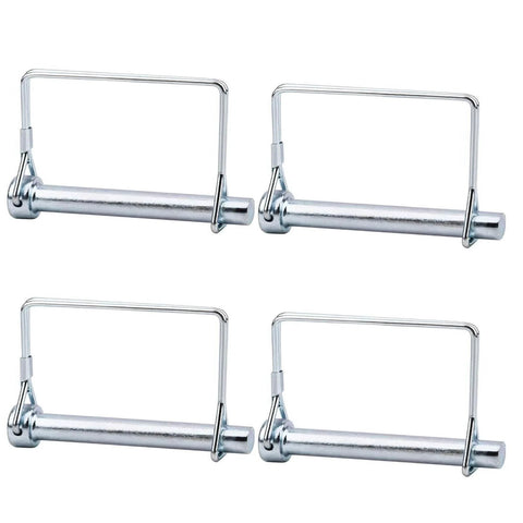 10 Pack Trailer Coupler Pin 3/8 By 3-5/32 Inches Heavy Duty Wire Lock Pins For Trailers RVs Boats And Farm Equipment Secure Towing And PTO Shaft Locking Pin displayed in a grid with silver finish and locking wires visible.