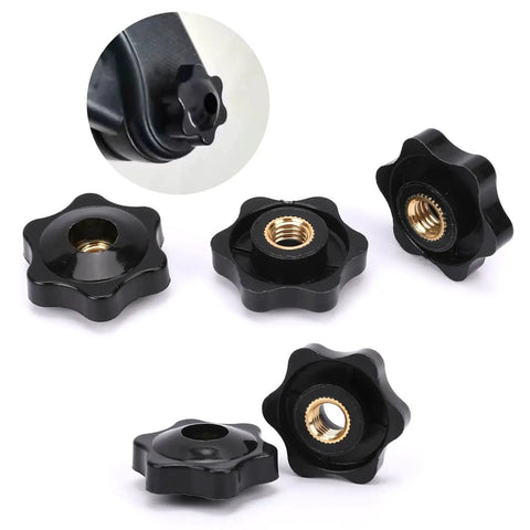 20 Pack 1/4-20 Star Knobs With Brass Insert Hex Head For Jigs And Clamping, shown with brass inserts and rounded edges.