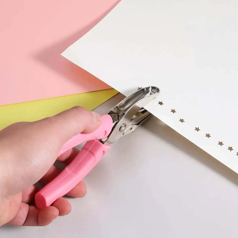Star Shaped Hole Puncher With Soft Grip Handle Metal Single Hole Punch for crafts, cutting star shapes in paper, pink handle