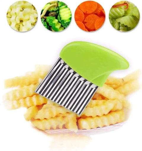 Yellow Stainless Crinkle Cutter For Veggies And Fries Strong Long Lasting Potato Carrot Chip Slicer Durable Kitchen Gadget With Ergonomic Handle