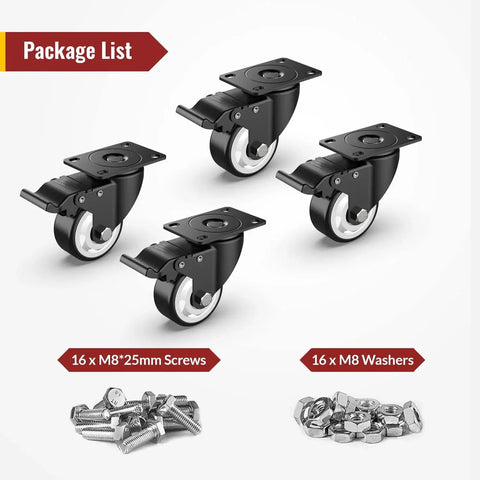 Heavy Duty 3 Inch Caster Wheels Set Of 4 Swivel Castors With Safety Brake For Trolleys Workbenches Flight Cases And Mobile Stations