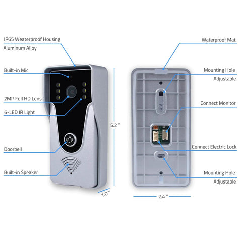 Video Doorbell Intercom System With 7 Inch Indoor Monitor And Aluminum Alloy Camera Two Way Audio Video Intercom Kit features