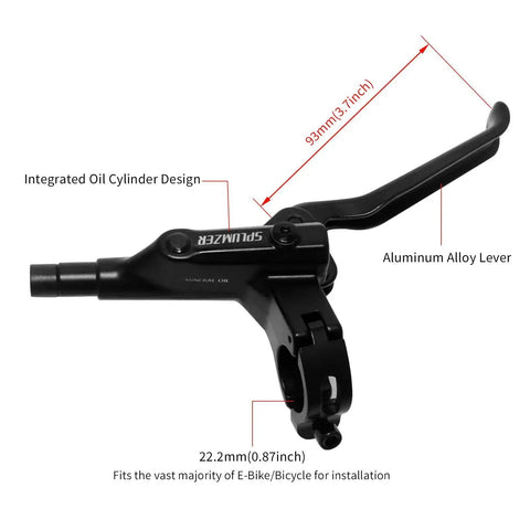 Side view of black ZTZ hydraulic brake lever with aluminum alloy lever for e-bike and integrated oil cylinder