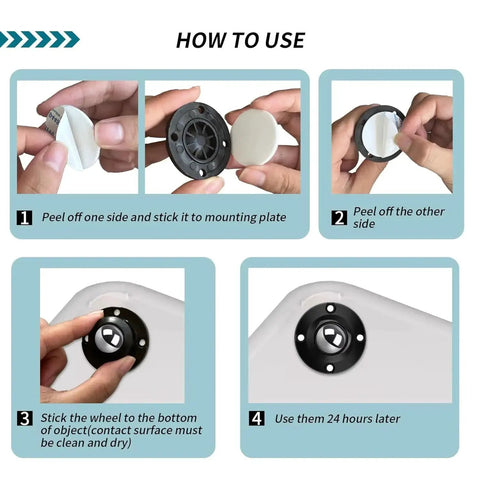Installation guide for Self Adhesive Caster Wheels 1 Inch For Furniture And Kitchen Appliances Stainless Steel Swivel Anti Rust Universal Wheel For Bucket Storage Bins 28 Lbs Load Capacity Per Roller 4 Pack