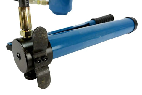 Heavy Duty Hydraulic Knockout Punch Driver For Electrical Conduit Holes, 13 Ton Capacity, blue handle, partial view