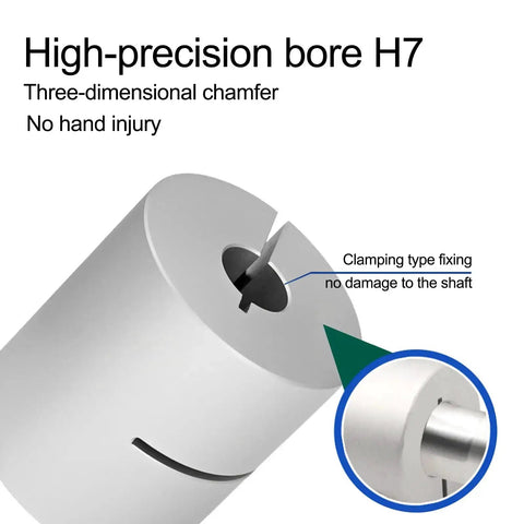Close-up of 32mm Shaft Coupler for Automation Equipment, 45mm Length, 14mm Bore, Aluminum Alloy Anodized Connector, Precise H7 Fit