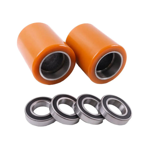 2X Load Wheel 51064639 Replacement For Jungheinrich EJE120 Pallet Jack - Heavy Duty Wheel Set, orange with bearings, front view