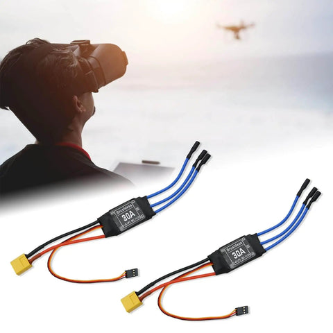 Two Pack 30A Brushless ESC Speed Controllers With XT60 Connectors And 3.5mm Bullet Plugs For RC Drones Planes And Helis visible