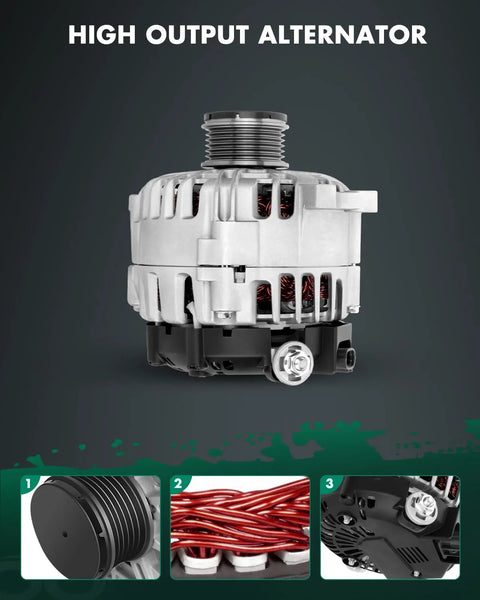 High-output beefed-up 12V 110Amp alternator with 3-pin plug, 6-groove pulley for Nissan Altima 2007-2012, Sentra 2012, Rogue 2011-2013.