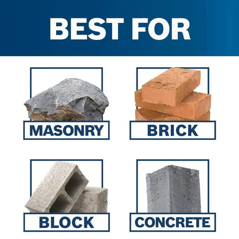 Image showing materials best for use with Beast Mode 7 Piece SDS-Plus Bulldog Rotary Hammer Bit Set For Concrete Bosch HCK001: masonry, brick, block, concrete.