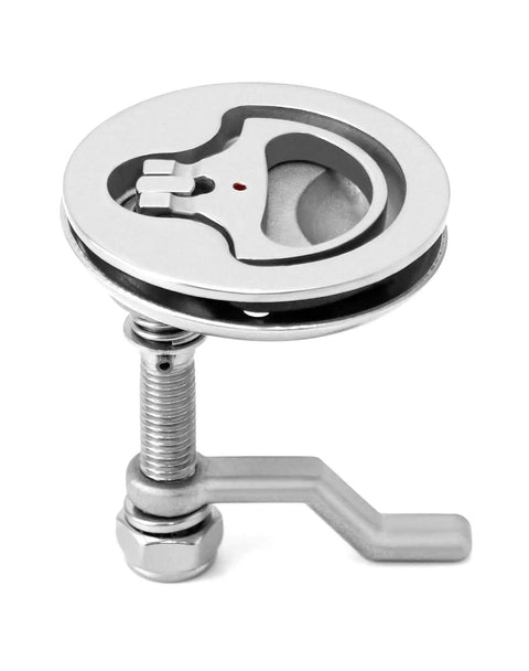 Marine grade 316 stainless steel boat cam latch set fits 52mm hole cutouts and 1/2 to 1 inch panels, close-up view.