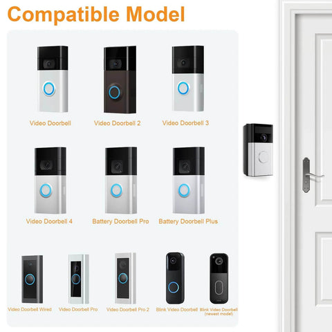Image showing compatible models with Adjustable Doorbell Angle Mount 30 To 55 Degree Tilt For Video Doorbell 1 2 3 4 Pro and others.