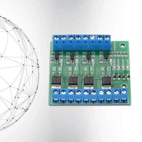 4 Channel MOSFET PWM Driver Module 3-20V To 3.7-27VDC 10A PLC Amplifier on white background
