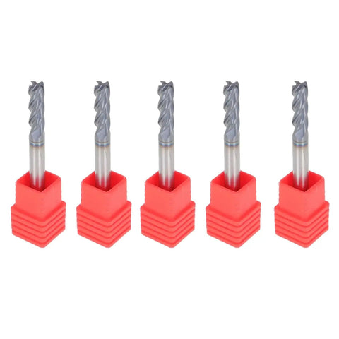 Five Pack Three Sixteenth Inch Four Flute Carbide End Mills Square Nose End Mill Bits For CNC With TiAlN Coated Solid Carbide Shank