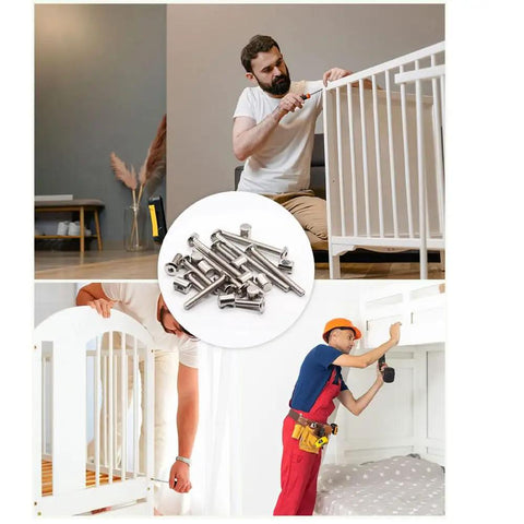 Crib Hardware Replacement Kit Featuring M6 Socket Cap Screws In 40 50 60 70 And 80 Mm Lengths, 16 Bolts, 16 M6 x 12mm Barrel Nuts, And 1 M4 Wrench