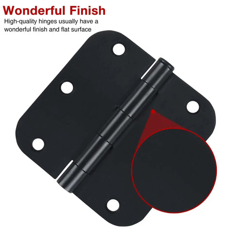 Close-up of a matte black 3.5 x 3.5 inch door hinge with removable pin showing its flat, smooth surface and finish quality.