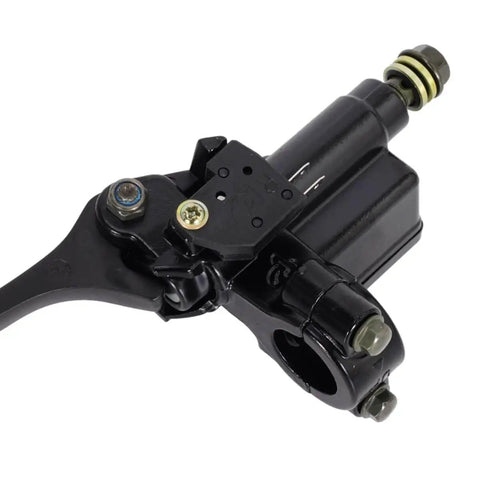 Close-up of right hydraulic brake master cylinder for 50cc to 250cc dirt bikes, ATVs, and scooters replacement part.