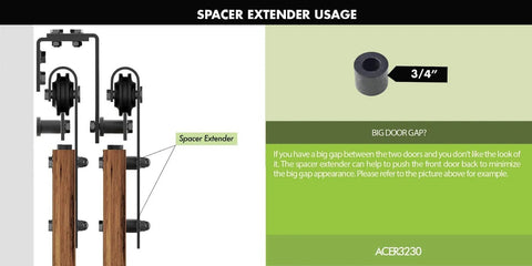 Black Rustic Sliding Barn Door Hardware Spacer Extender Kit 3/4 Inch Set Of 6 installation diagram with spacer on track