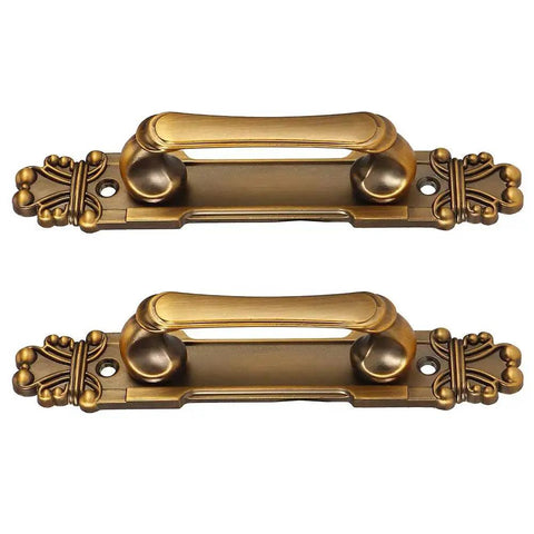 European Style Antique Metal Door Handle Set Of Two For Drawer Cupboard Wardrobe in zinc alloy with luxurious golden finish, front view