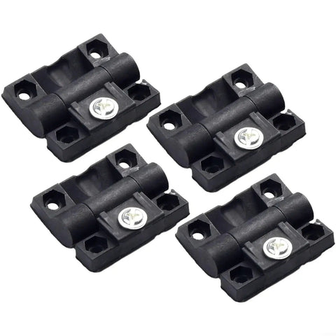 4-pack black plastic cabinet door hinges with pre-drilled holes and screws