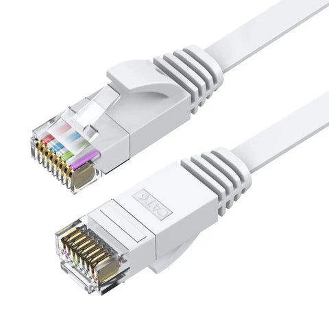 Flat Cat6 Ethernet Cable 20 Ft White RJ45 Patch Cord for Gigabit LAN Network With Fast Speeds 4 Pair Copper Wiring Slim Flat Design