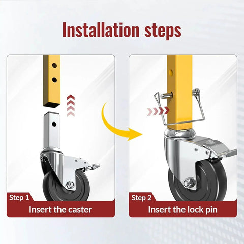 Installation of 5 Inch Scaffolding Caster Wheels Set Of Four With Dual Locking Swivel Casters And One And A Quarter Inch Square Stem