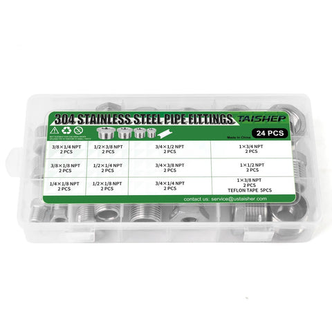 Taisher 24-piece 304 stainless steel reducer hex bushing pipe fittings kit in clear plastic case