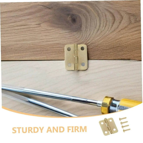40-Pc Mini Iron Chest Hinges Set With Screws, 270 Degree Rotation Small Cabinet Hardware For Wooden Jewelry Boxes And Tiny Craft Boxes, Dope Yellow Finish With Rounded Corners installed on wood