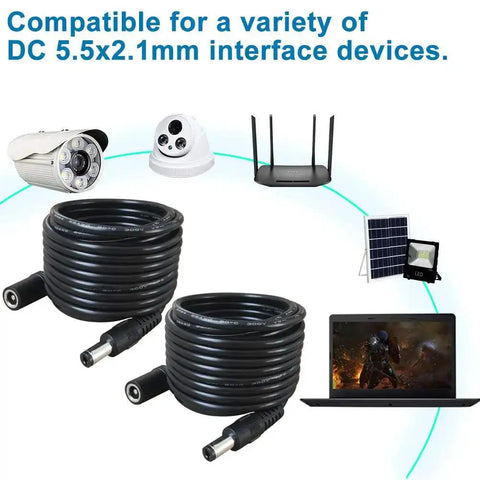 2 Pack 10 Foot DC Power Extension Cables 5.5mm x 2.1mm Heavy Duty 12V Extension Lead For Security Cameras CCTV IP Routers