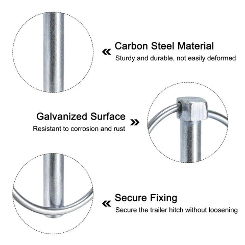 Close-up of Three Pack Linch Pin With Ring Set 1/2 Inch By 2-3/4 Inch Carbon Steel Trailer Pins highlighting galvanized surface and secure fixing.