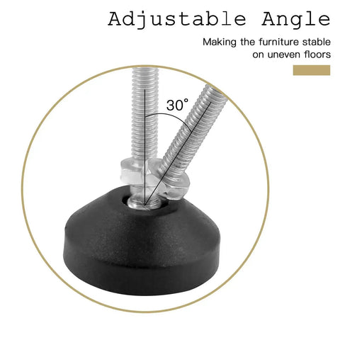 Close-up of the 4 Pcs M8 Metal Adjustable Leveling Feet Heavy Duty Swivel Furniture Glides Leveler showing adjustable angle.
