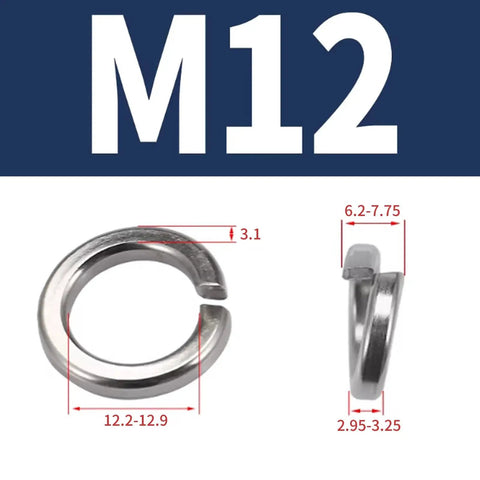 Heavy Duty M12 Split Lock Washers 100 Pack 304 Stainless Steel Rust Resistant Spring Lock Washers dimensions