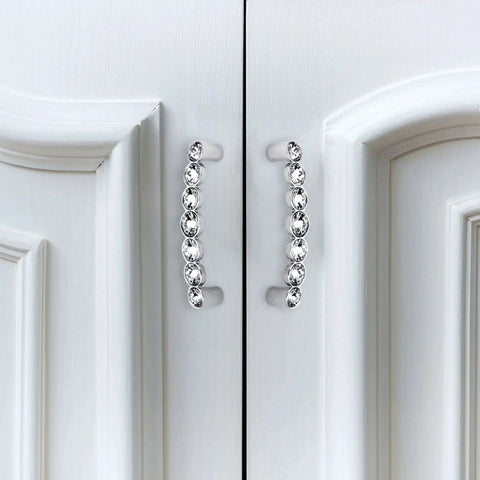 Two 96mm Crystal Glass Cabinet Pulls For Kitchen Drawers Cupboards And Wardrobes With Zinc Alloy Construction And 7K Crystal Accents
