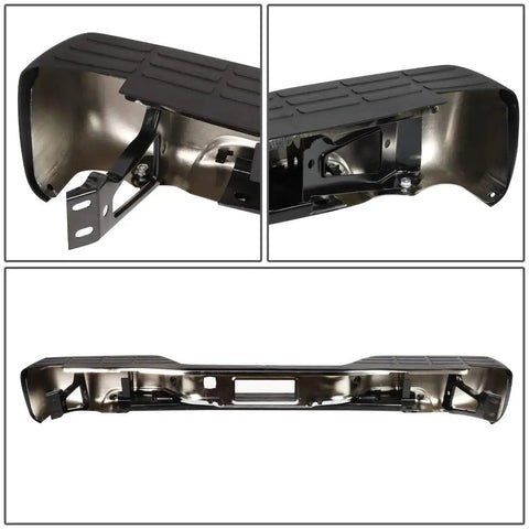 Rear Step Bumper With License Plate Lights For Silverado Sierra 99-06 1500 in polished chrome, interior view showing mounts